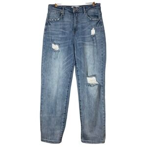 RISEN Women's Jeans, High Rise Straight Leg, Distressed Ankle Length, Size 11/30